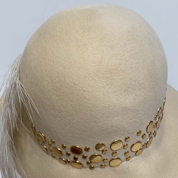 Vintage Adolfo II Gold Studded Wool Hat with Feather - Picture 8 of 15